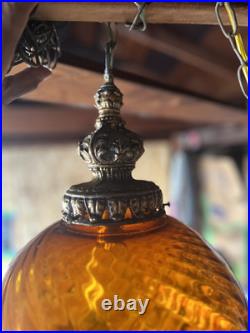 Vintage mid Century glass globe swag pendent hanging light