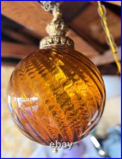 Vintage mid Century glass globe swag pendent hanging light