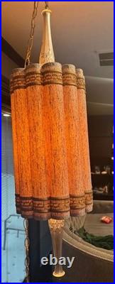 Vintage mid century hanging fluted swag lamp plug in light fluted