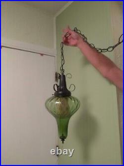 Vintage mid-century hanging green swag light