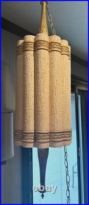 Vintage mid century hanging swag lamp plug in light fluted