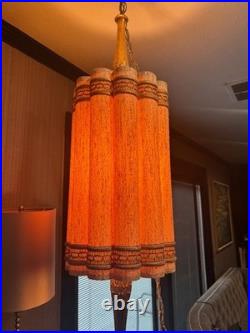 Vintage mid century hanging swag lamp plug in light fluted