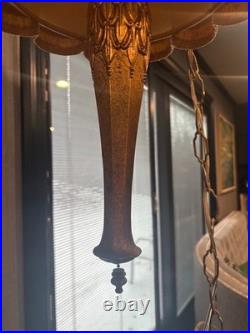 Vintage mid century hanging swag lamp plug in light fluted