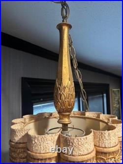 Vintage mid century hanging swag lamp plug in light fluted