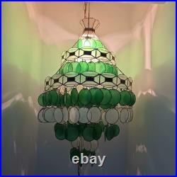 Vintage multi Tier Capiz Chandelier Mid Century Modern mcm antique green white