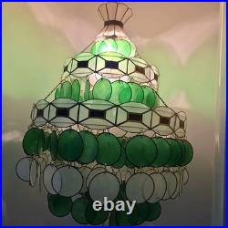Vintage multi Tier Capiz Chandelier Mid Century Modern mcm antique green white