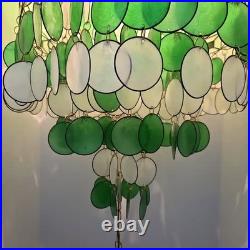 Vintage multi Tier Capiz Chandelier Mid Century Modern mcm antique green white