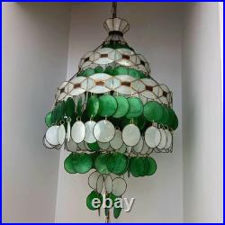 Vintage multi Tier Capiz Chandelier Mid Century Modern mcm antique green white