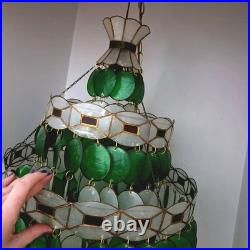 Vintage multi Tier Capiz Chandelier Mid Century Modern mcm antique green white