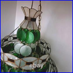 Vintage multi Tier Capiz Chandelier Mid Century Modern mcm antique green white