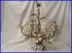 Vintage ornate metal flower chandelier electric hanging 5 light lamp floral