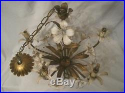 Vintage ornate metal flower chandelier electric hanging 5 light lamp floral