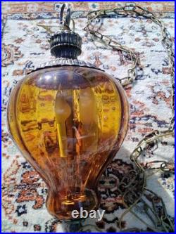 Vintage retro mcm amber hanging swag lamp