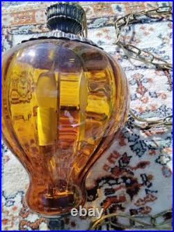 Vintage retro mcm amber hanging swag lamp