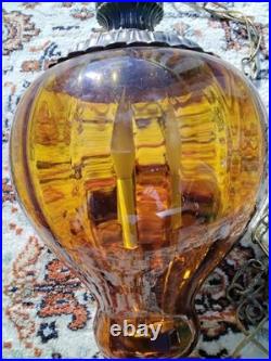 Vintage retro mcm amber hanging swag lamp