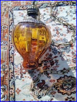 Vintage retro mcm amber hanging swag lamp