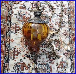 Vintage retro mcm amber hanging swag lamp