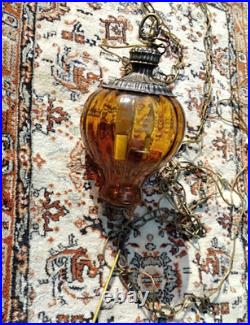 Vintage retro mcm amber hanging swag lamp