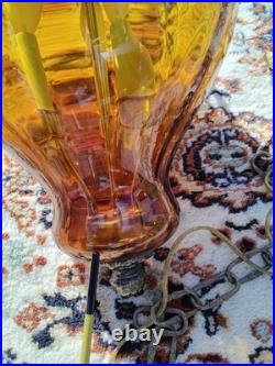 Vintage retro mcm amber hanging swag lamp