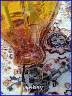 Vintage retro mcm amber hanging swag lamp