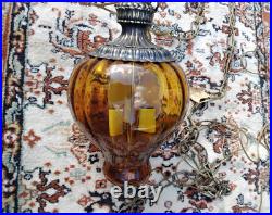 Vintage retro mcm amber hanging swag lamp