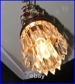 Vintage ruby Lady Cupcake glass crystal prism Brass SWAG lamp chandelier pendant