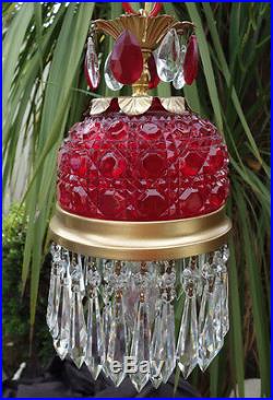 Vintage ruby lady cupcake glass crystal Brass hanging SWAG lamp chandelier