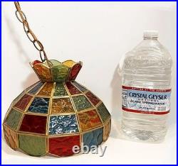 Vintage stained glass hanging lamp. Classic 1970's. Colorful! Textured slag glas