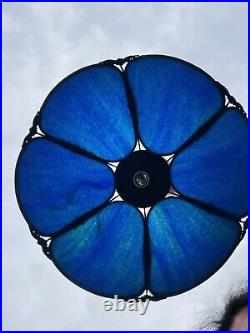 Vintage stained/slag Dark Glass Velvet blue light hanging lamp