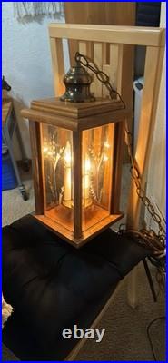 Vintage swag hanging lamp plug in Brass, Wood, Glass, 1960s-70s 3 Candle Lights