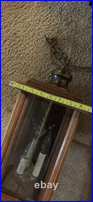 Vintage swag hanging lamp plug in Brass, Wood, Glass, 1960s-70s 3 Candle Lights