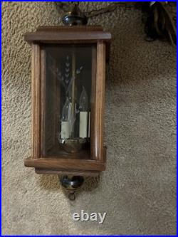 Vintage swag hanging lamp plug in Brass, Wood, Glass, 1960s-70s 3 Candle Lights
