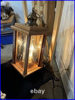 Vintage swag hanging lamp plug in Brass, Wood, Glass, 1960s-70s 3 Candle Lights