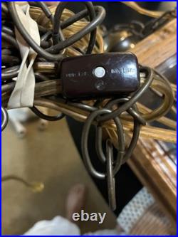 Vintage swag hanging lamp plug in Brass, Wood, Glass, 1960s-70s 3 Candle Lights