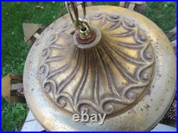 Vintage swag lamp amber glass JEWELED candle large RETRO MID CENTURY