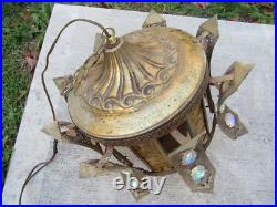 Vintage swag lamp amber glass JEWELED candle large RETRO MID CENTURY