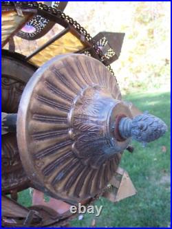 Vintage swag lamp amber glass JEWELED candle large RETRO MID CENTURY