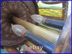 Vintage swag lamp amber glass JEWELED candle large RETRO MID CENTURY