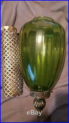 Vintage swag lamp glass green hanging