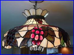 Vintage tiffany stained glass ceiling fixture hanging chandelier grapes lamp