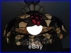 Vintage tiffany stained glass ceiling fixture hanging chandelier grapes lamp