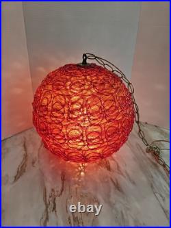 Vntg MCM ORANGE Spaghetti Spun String Lucite Hanging Swag Lamp 1960's 70s Mod