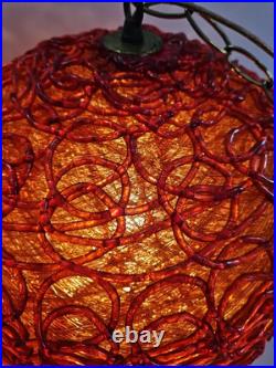 Vntg MCM ORANGE Spaghetti Spun String Lucite Hanging Swag Lamp 1960's 70s Mod