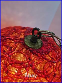 Vntg MCM ORANGE Spaghetti Spun String Lucite Hanging Swag Lamp 1960's 70s Mod