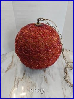 Vntg MCM ORANGE Spaghetti Spun String Lucite Hanging Swag Lamp 1960's 70s Mod