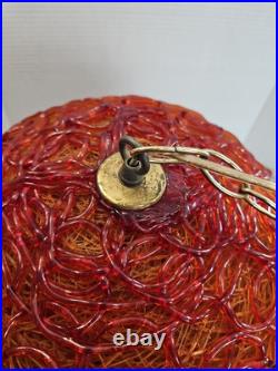 Vntg MCM ORANGE Spaghetti Spun String Lucite Hanging Swag Lamp 1960's 70s Mod