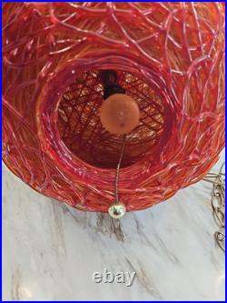 Vntg MCM ORANGE Spaghetti Spun String Lucite Hanging Swag Lamp 1960's 70s Mod