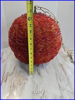 Vntg MCM ORANGE Spaghetti Spun String Lucite Hanging Swag Lamp 1960's 70s Mod