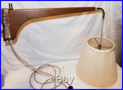 Vtg 1950s Teak Wood Swing Arm 3 Bulb Lamp Light MCM Wall Mount Hanging