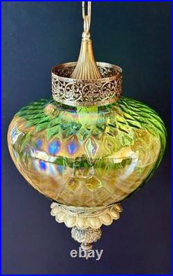 Vtg 1960's-1970's Falkenstein Green Carnival Coin Spot Hanging Swag Light/Lamp